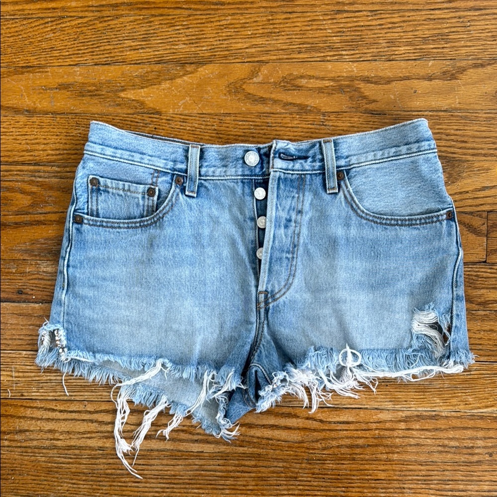 Levi's 501 Blue Jean Shorts Distressed Frayed Hem